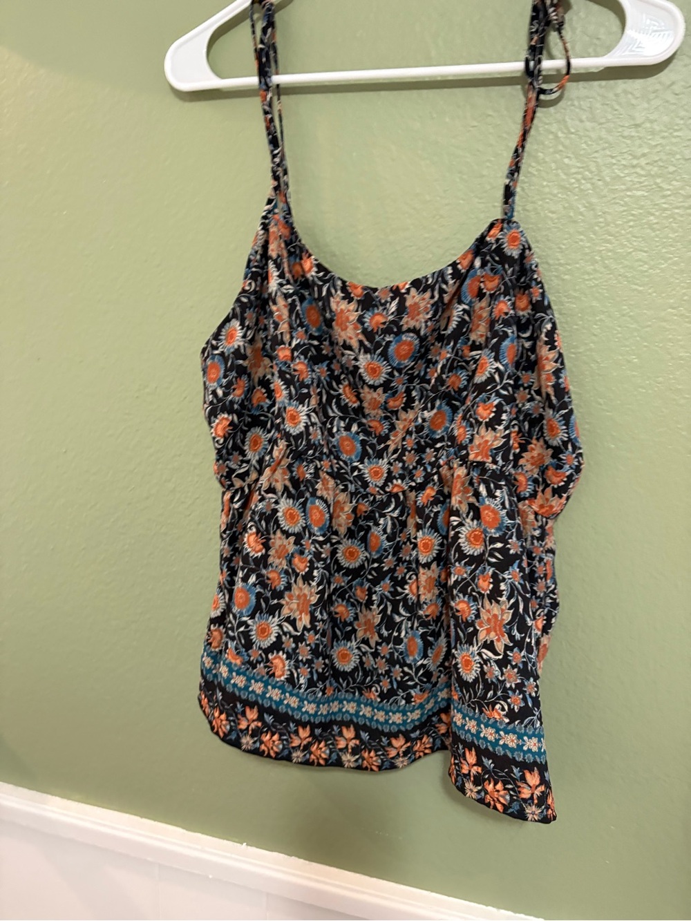 nine britton Black Floral Spaghetti Strap Cami with Orange & Blue Accents